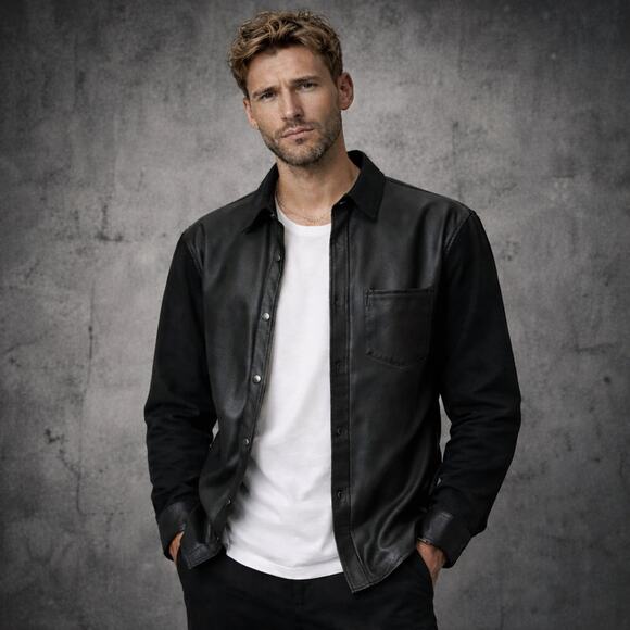 John Varvatos Other - NWT: John Varvatos The Delancey Shirt Jacket in Black- 100% Sheepskin Size 50